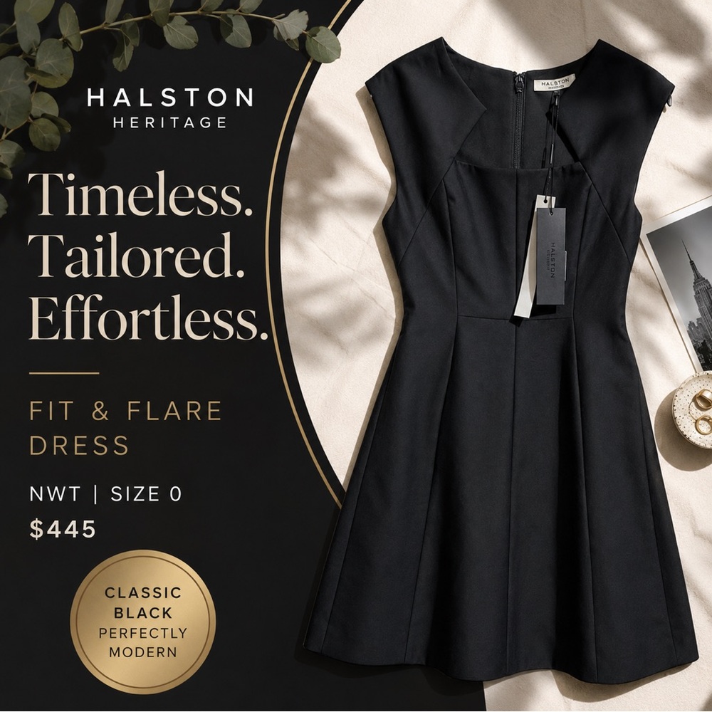$445 Halston Heritage Black Fit & Flare A Line Dress NWT Size 0